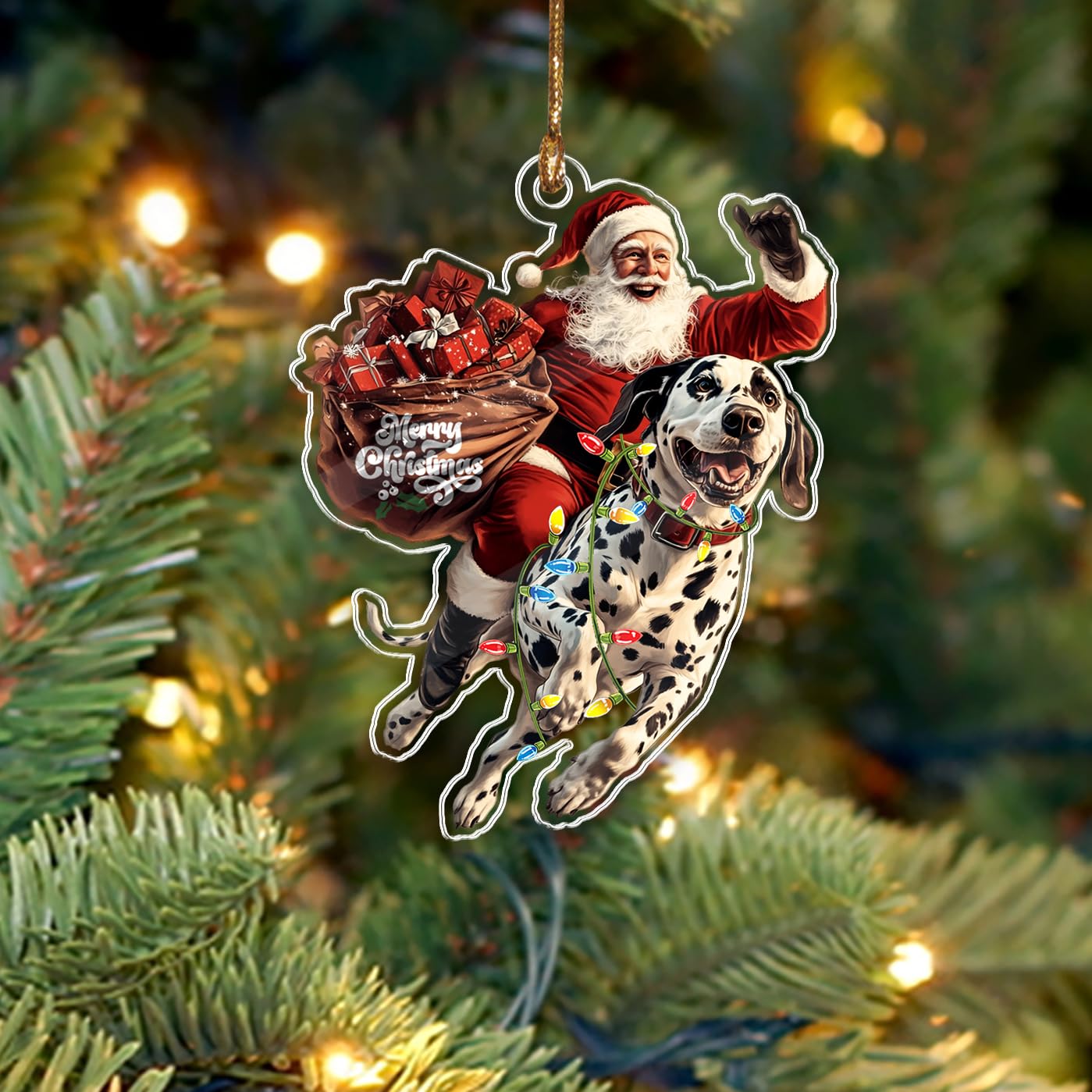BEETHIS Funny Dalmatian Santa Christmas Ornament 2025 – 2D Flat Acrylic Santa and Dog Car Hanging Ornament Decoration – Hilarious for Dog Lovers – Unique Dalmatian Xmas Decor 3.5'' — image 1