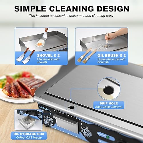 Miniatura 5 de Plancha eléctrica comercial de 22 pulgadas, parrilla de encimera con parrilla superior plana antiadherente, plancha eléctrica de acero inoxidable de