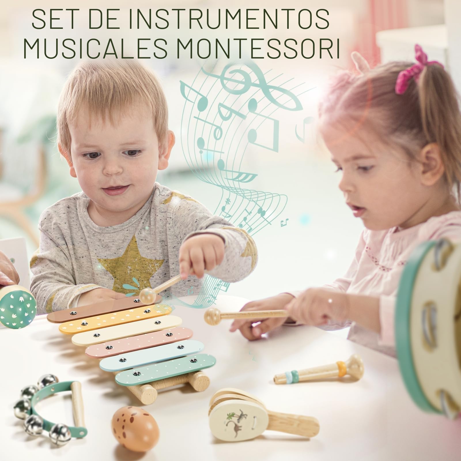Lehoo Castle Juguetes Niños Instrumentos Musicales Juguetes Madera para Bebes Xilófono Tambor Juguetes Montessori Educación Regalos Niños Niña 1 2 3 Años