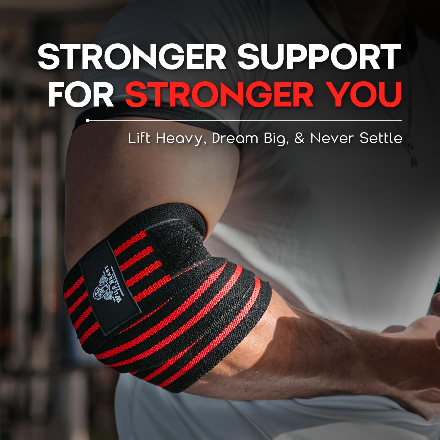 Elbow Wraps for Weightlifting (Pair), Stretchable & Breathable 41" Elbow Compression Strap, Weightlifting Straps for Bench Press, Supports Powerlifting, Pressing, Elbow Straps for Gym Accessories for Men (Red)