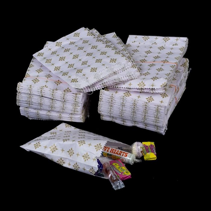 Buy bag it Plastics Gold Star Design Sweet / Candy Paper Bags Recyclable and Biodegradable 5" x