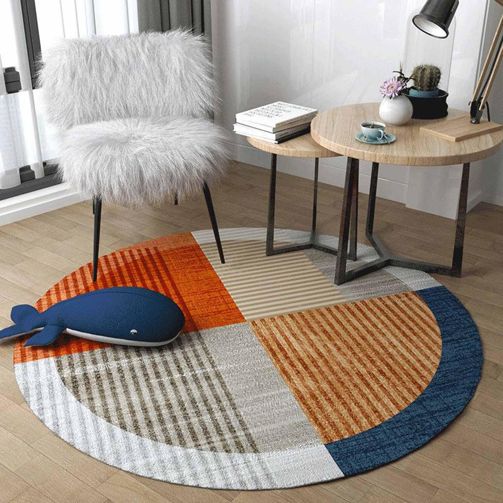 Tapis de couloir cercle bleu et orange de 60cm à 200cm pour salon