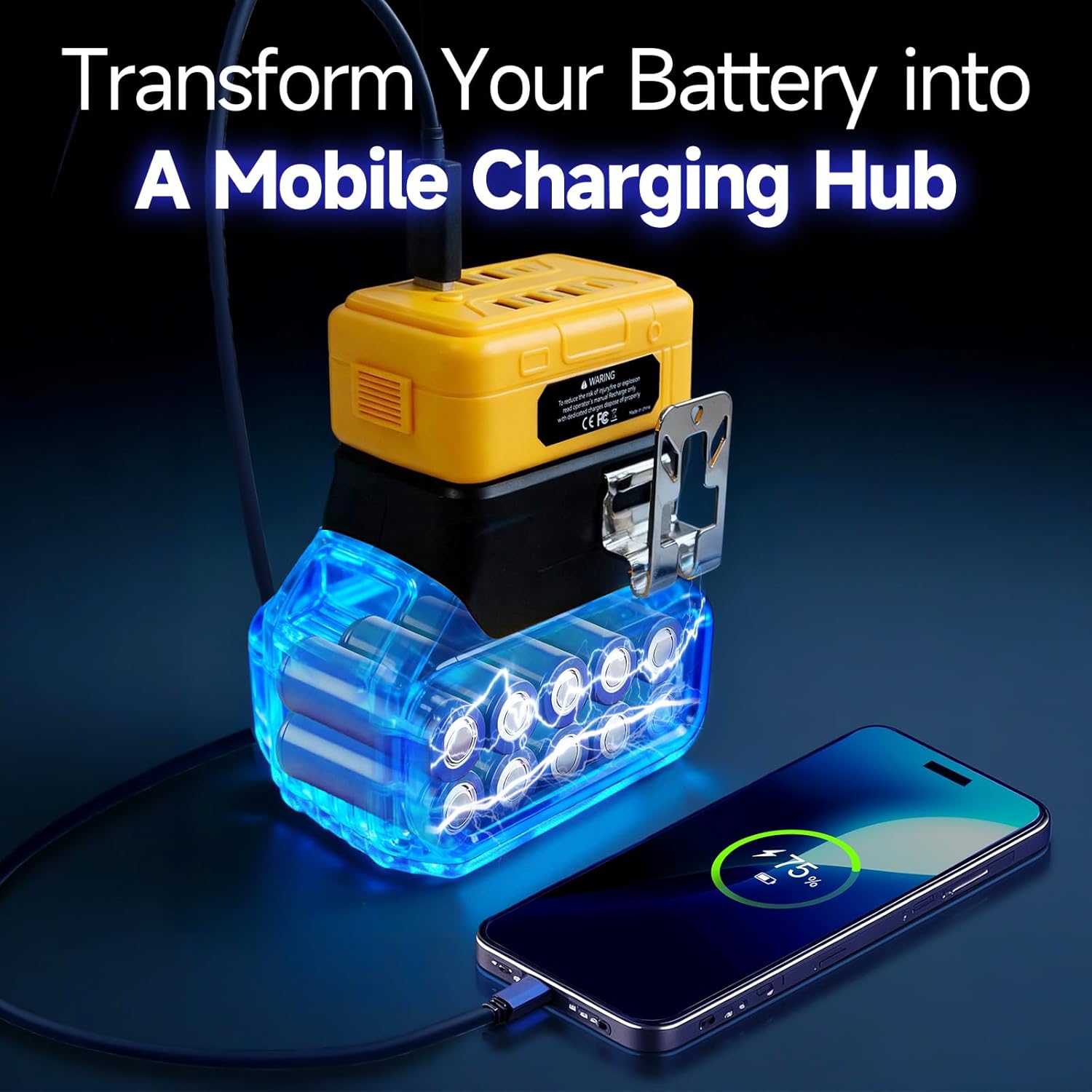 USB Charger Adapter for DEWALT Battery - 75W 8-Charging Ports, PD/QC Fast Charge for Smart Phone, Tablet, Laptop and More