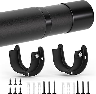 Closet Rods for Hanging Clothes, 17 to 53 Inch Closet Rod, Heavy Duty Adjustable Clothes Hanging Bar Rod Matte Black Closet Poles for Wardrobes, Closet, Bathroom, Windows,1.3 Inch Diameter