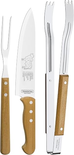 Tramontina 3 Piece Braai Set: Meat Knife and Fork, Tong