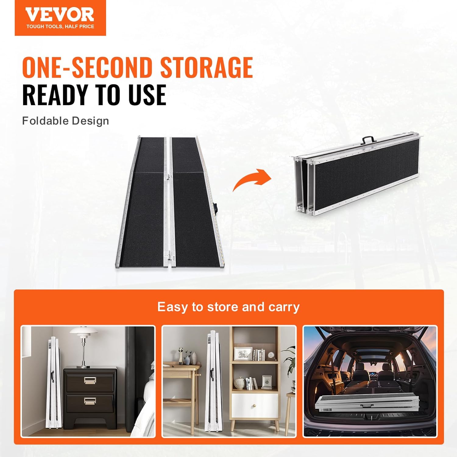 VEVOR Portable Wheelchair Ramp 7FT, Non-Slip Aluminum Folding Handicap Ramp, Door Threshold Ramps for Wheelchair for Home,Wheel Chair Ramp Steps, Cars, Scooter, Cart, Curbs, Stairs