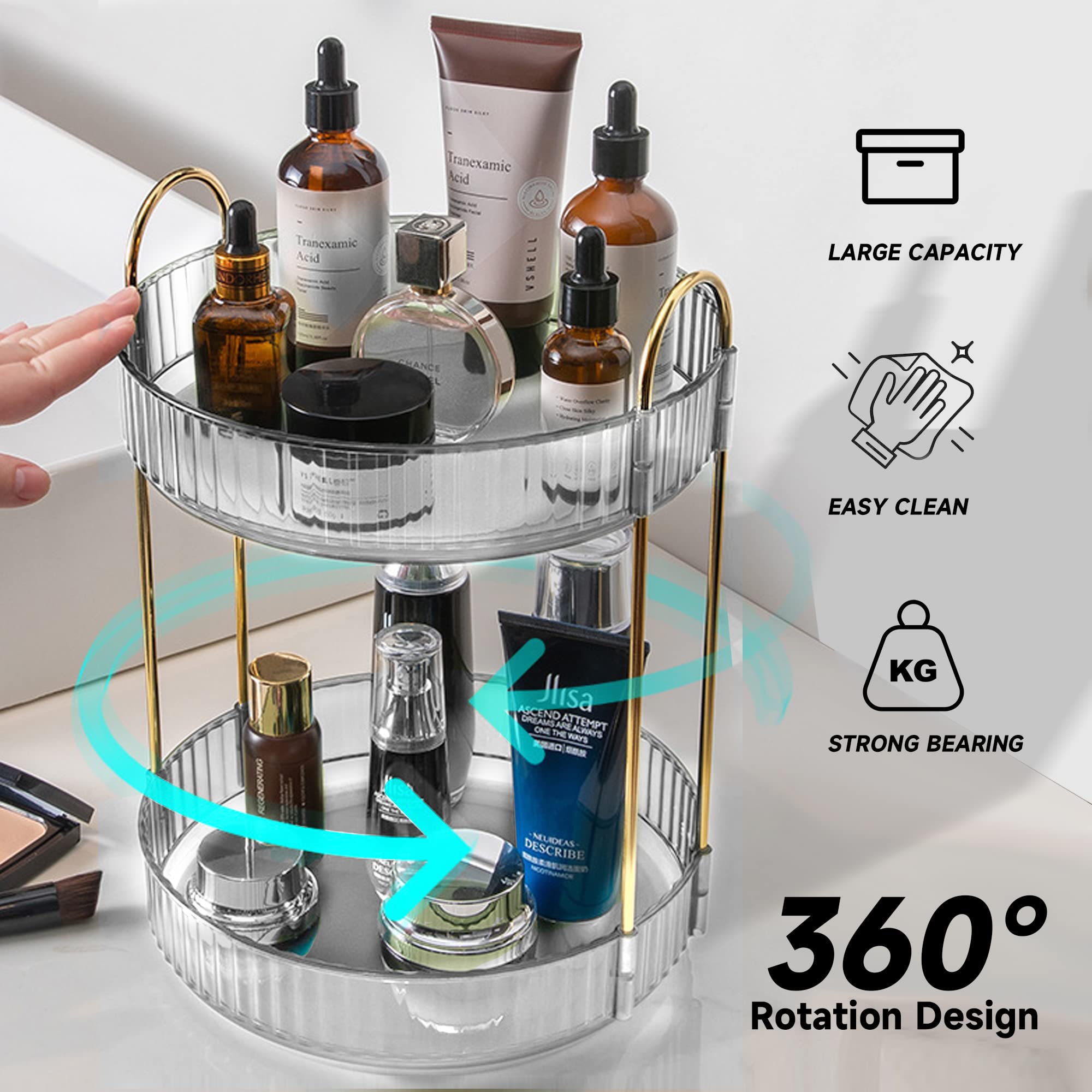 Drehbarer Make-up-Organizer Mit 2 Etagen – Großer Stauraum Für Kosmetik, Parfüm & Hautpflege Auf Dem Schminktisch