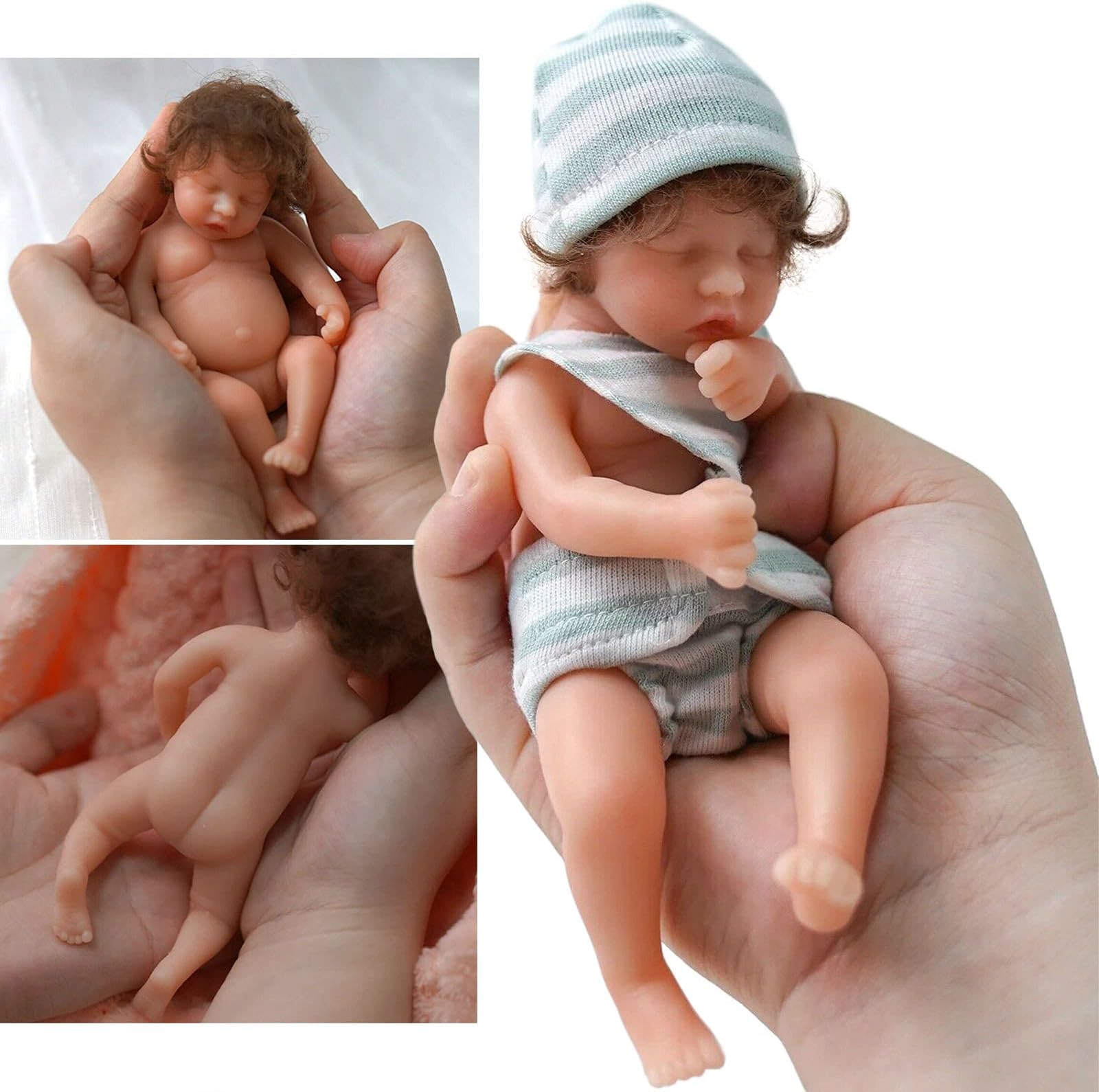 YIHANGG 6 Inch Mini Reborn Doll Realistic Newborn Girl Doll With Curly Rooted Hair Clothes Full Body Silicone Sleeping Baby Doll 15cm