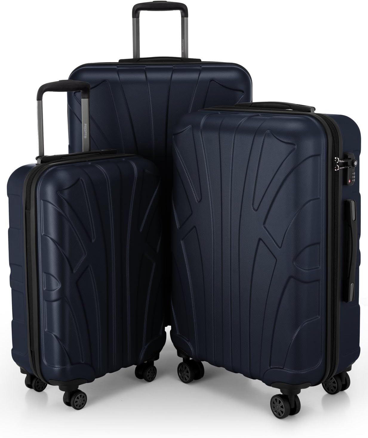 Set of 3 Hardshell suitcases, Travel suitcases, Trolley, Rigid luggages, TSA, (55 cm, 66 cm, 76 cm), 100% ABS, mat, Darkblue