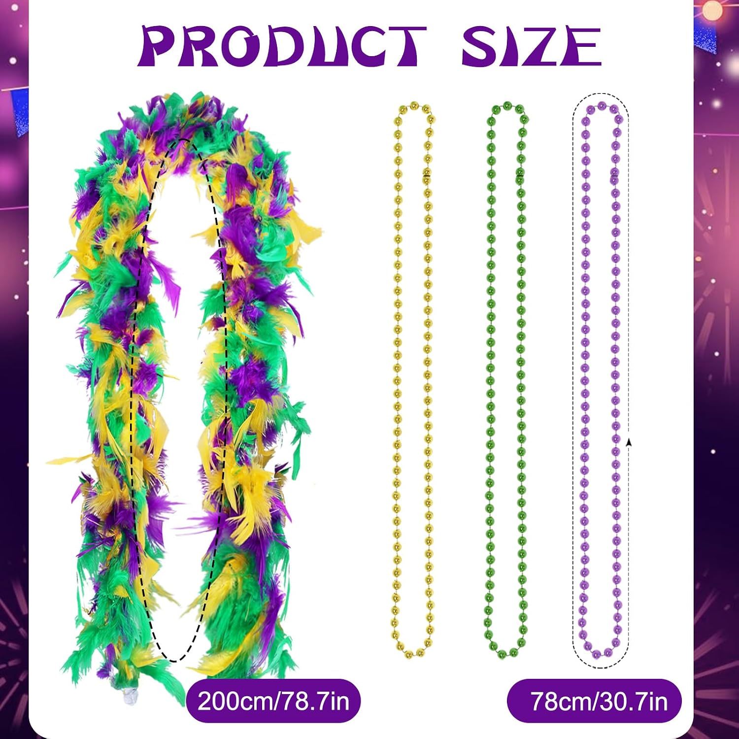 7Pcs Mardi Gras Costume Accessory Outfit Set Faux Feather Headband Headpiece Sequin Fascinators Mask Mardi Gras Beads Necklaces Earring Feather Boa for Women Men Carnival Halloween Party Favor