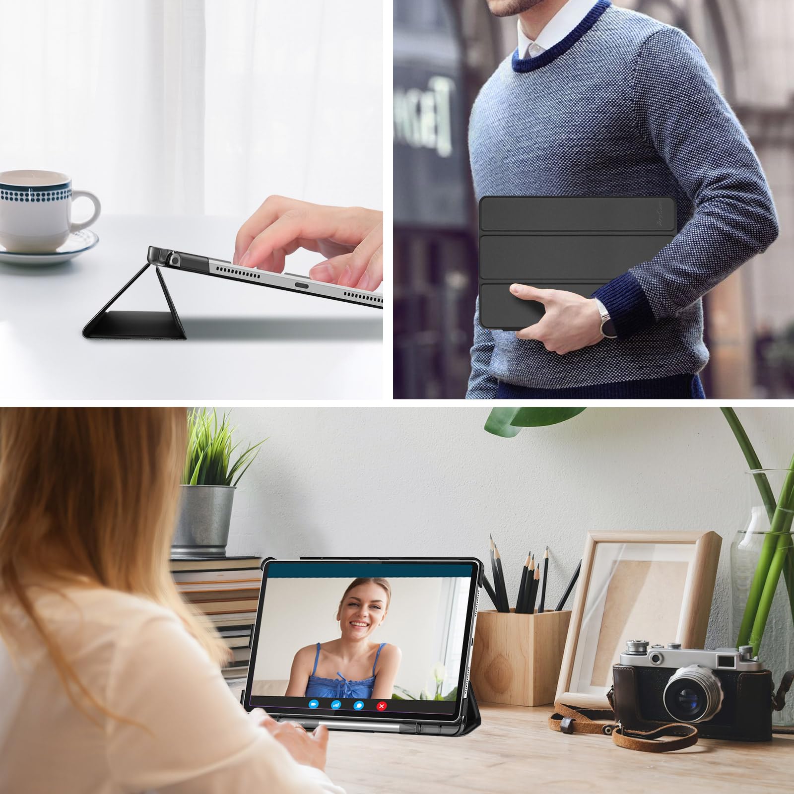 ProCase Etui folio do Lenovo Idea Tab 27.9 cm 2025 z uchwytem na długopis, Lenovo Idea Tab 27.9 cm TB-336ZU/TB-336FU smukły stojak potrójnie składana twarda obudowa ochronna na tablet osłona