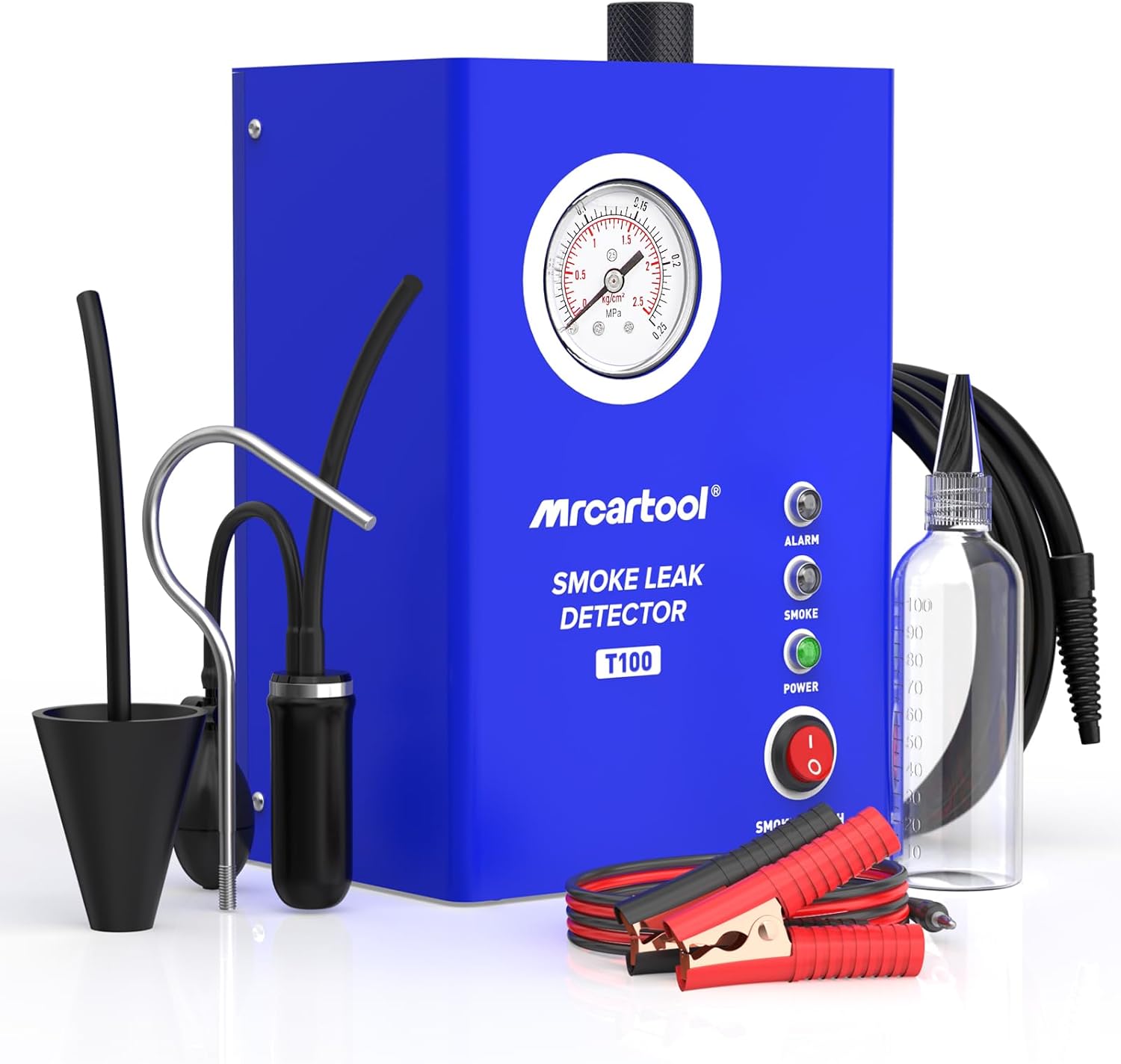 MR CARTOOL T100 Smoke Machine Leak Detector Automotive EVAP Smoke Leak Tester with Built-in Air Pump&Pressure Gauge, Leak Diagnostic Detector Tools Kit for All DC 12V Vehicles