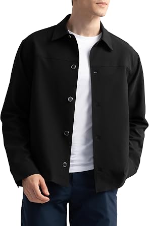 HISDERN FLEX 531 Mens Button Down Shirt Jacket Comfy Lightweight Design for Business Casual and Social Events with Pockets