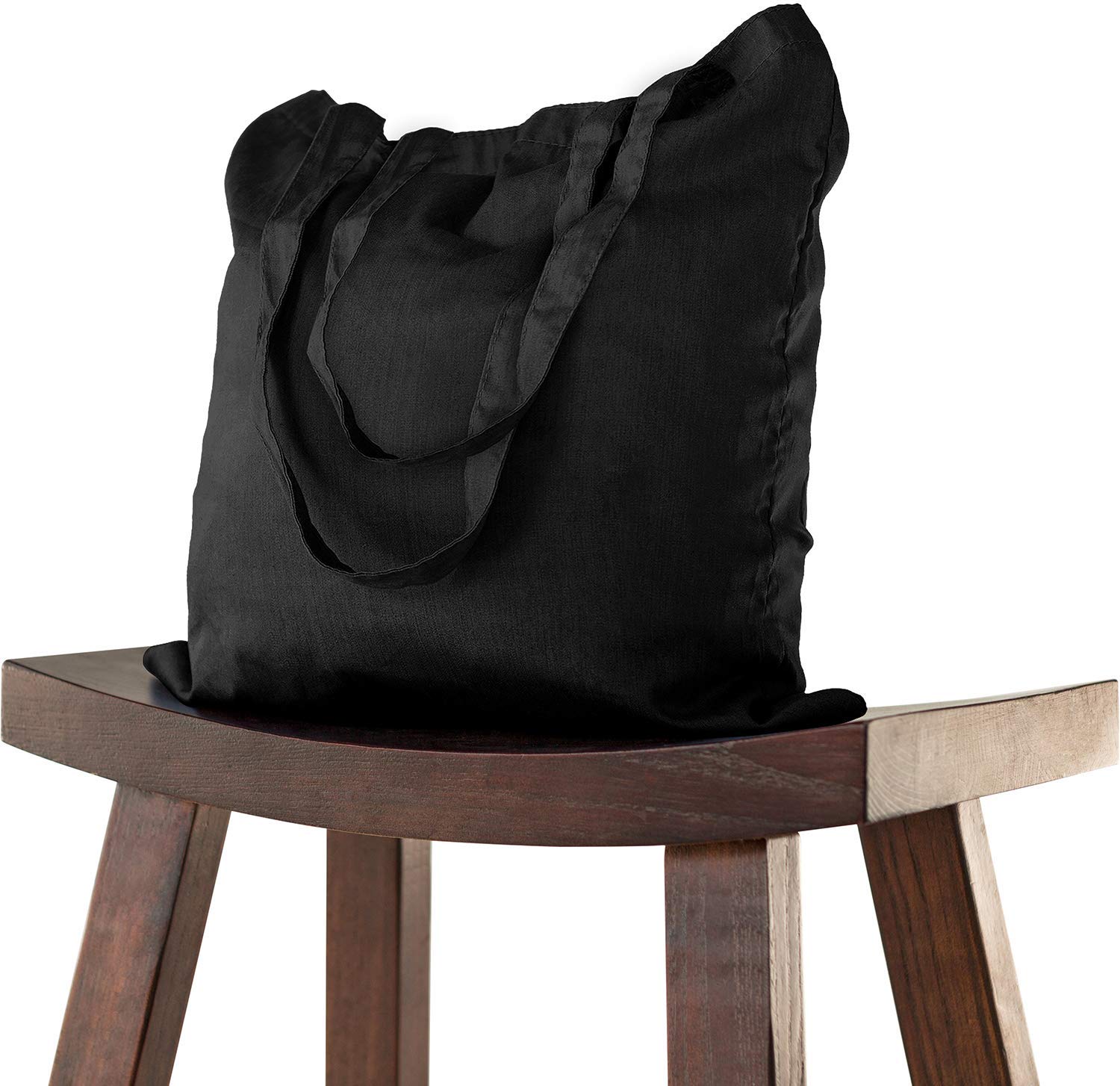 ELES VIDA Bolsa de algodón 38x42 cm 25 piezas sin imprimir, dos asas largas con certificación OEKO-TEX® Bolsa de tela, bolsa de transporte, bolsa de algodón, bolsa de compras, bolsa de yute, Negro