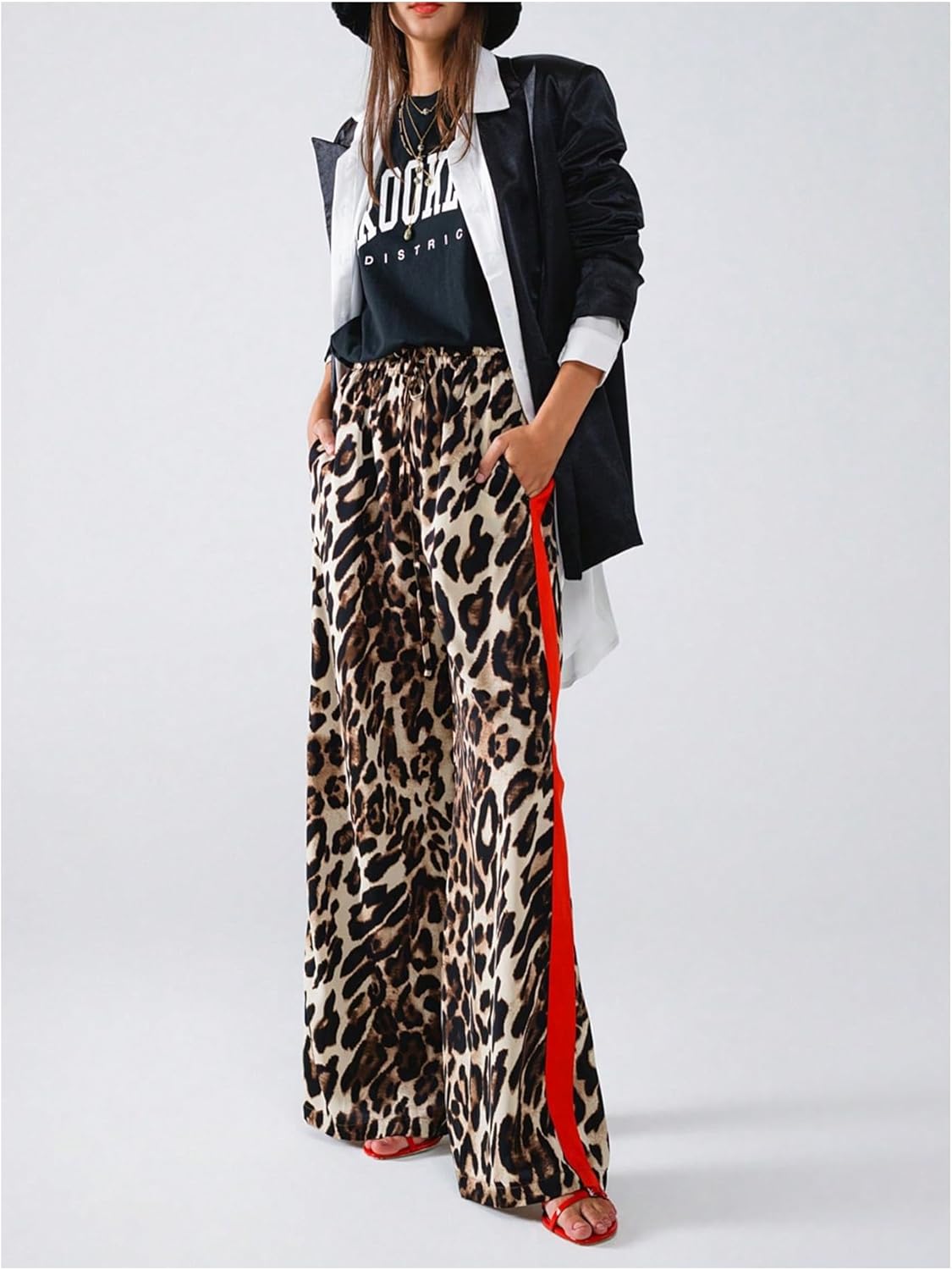 SHENHE Women's Cheetah Print Wide Leg Baggy Pants Y2k Side Loose Streetwear Trousers - Image 5