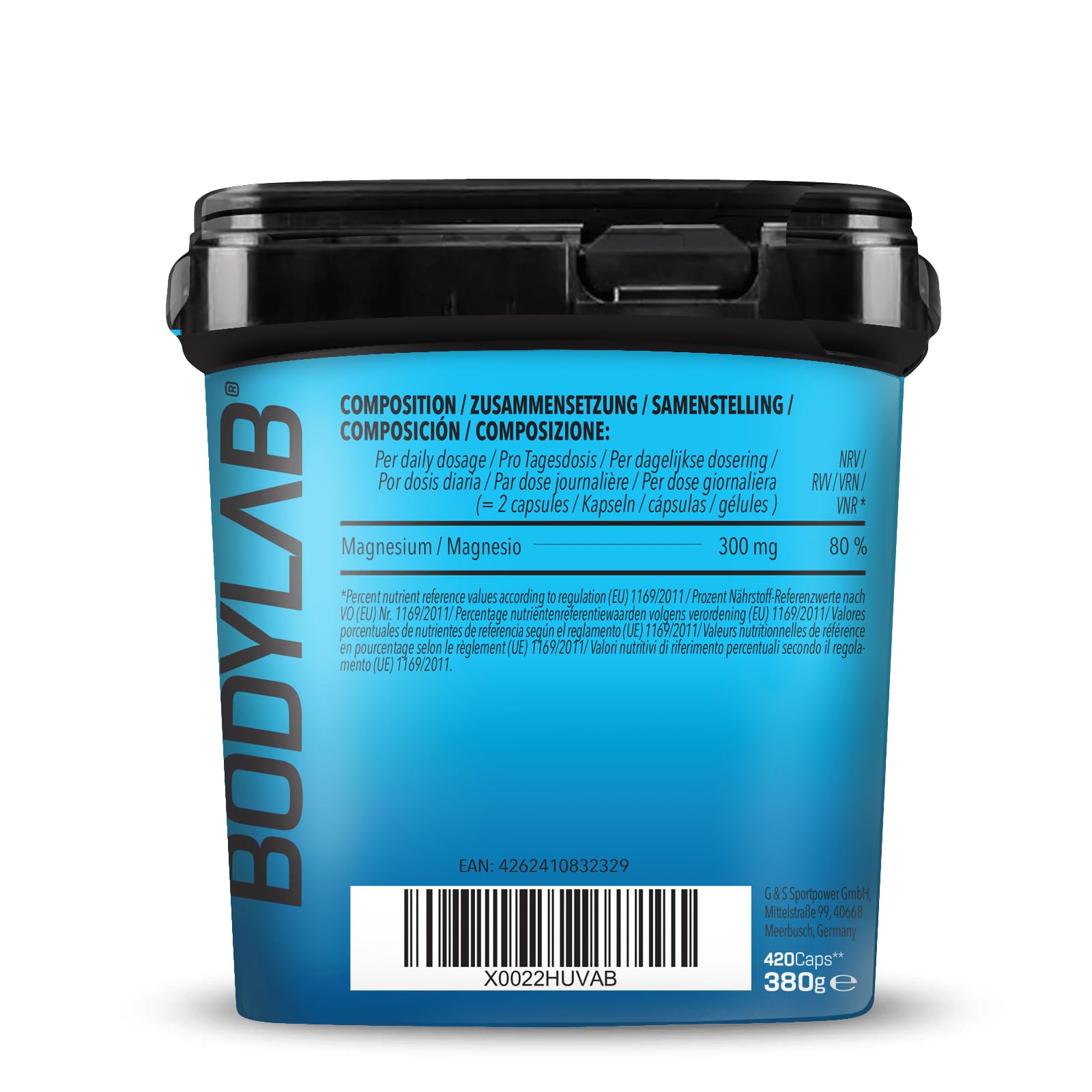 Bodylab24 BIG PACK Magnesium Bisglycinate 420 Kapseln, hochdosiertes Magnesium mit 300mg je Tagesdosis, Magnesiumbisglycinat-Komplex mit hoher Bioverfügbarkeit, ideal für Sportler