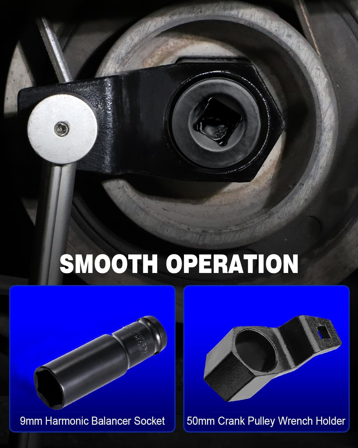Greluma Juego de Llaves de Vaso equilibradoras armónicas de 19 mm y Soporte para polea de cigüeñal de 50 mm, Herramienta de extracción y sujeción, Compatible con Motores Honda y Acura