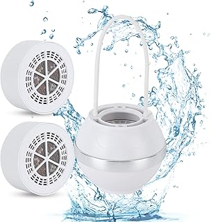 Gugxiom Bath Ball Filter, 2.500 Gallonen Badewanne Wasserfilter mit Griffen, 8 Stufen Bad Filter, Entfernen Sie Verunreinigungen Verbessern die Wasserqualität zu Weicher BPA Frei (1 Muschel 2 Filter)