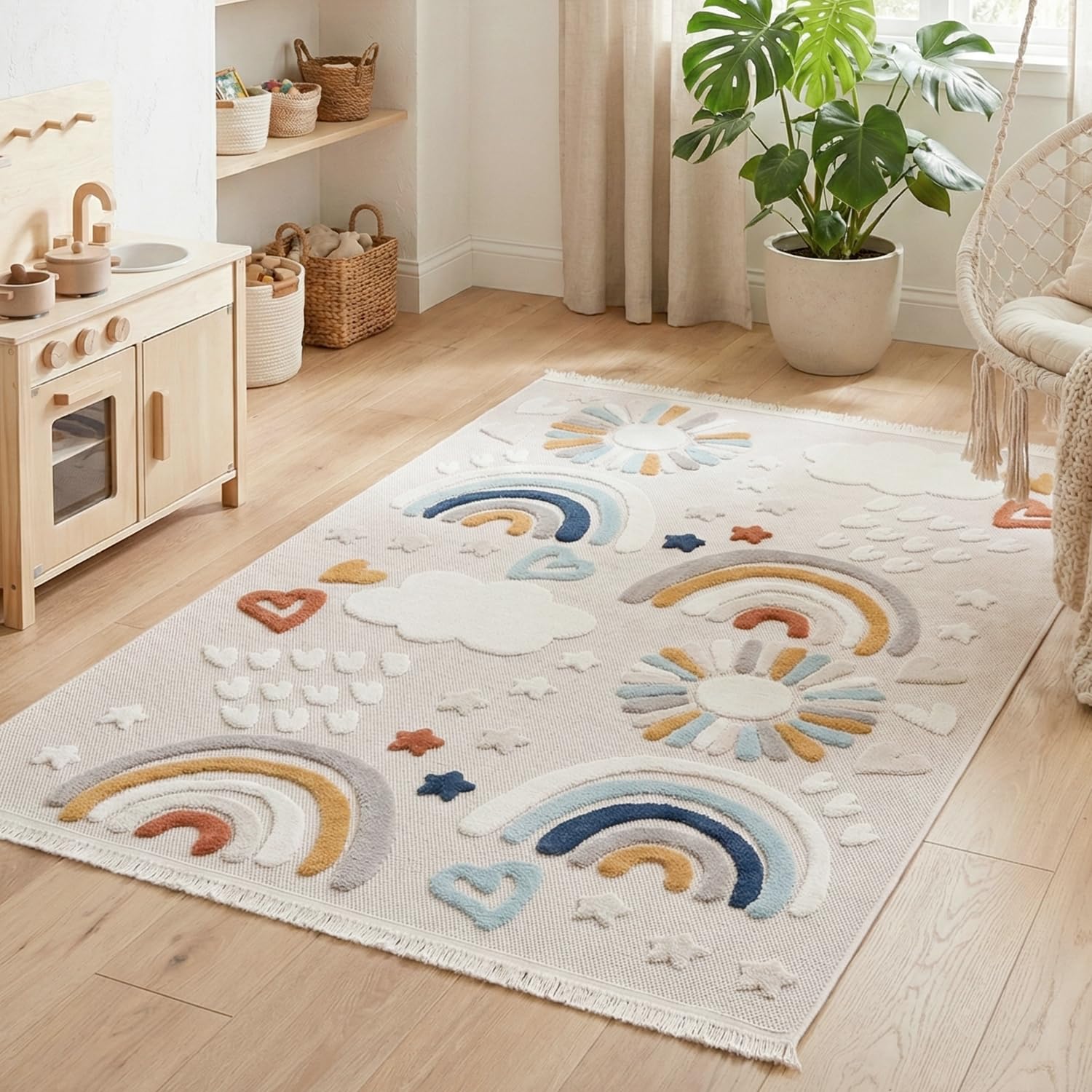 Teppich Kinderzimmer Junge Mädchen Kinderteppich Spielteppich Kurzflor 170x120cm Regenbogen