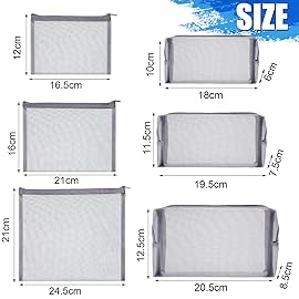 Boao 6 Pieces Mesh Makeup Bags Mesh Cosmetic Bag Portable Travel Organizing Zipper Pouch Toiletries Makeup Pouches for Home Office Travel Accessories(Gray)