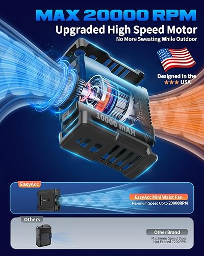 Miniatura 3 de EasyAcc Ventilador portátil AI de 10000 mAh con clip de cintura, flujo de aire fuerte máximo mejorado de 20000 RPM, tiempo de trabajo de 10 a 24