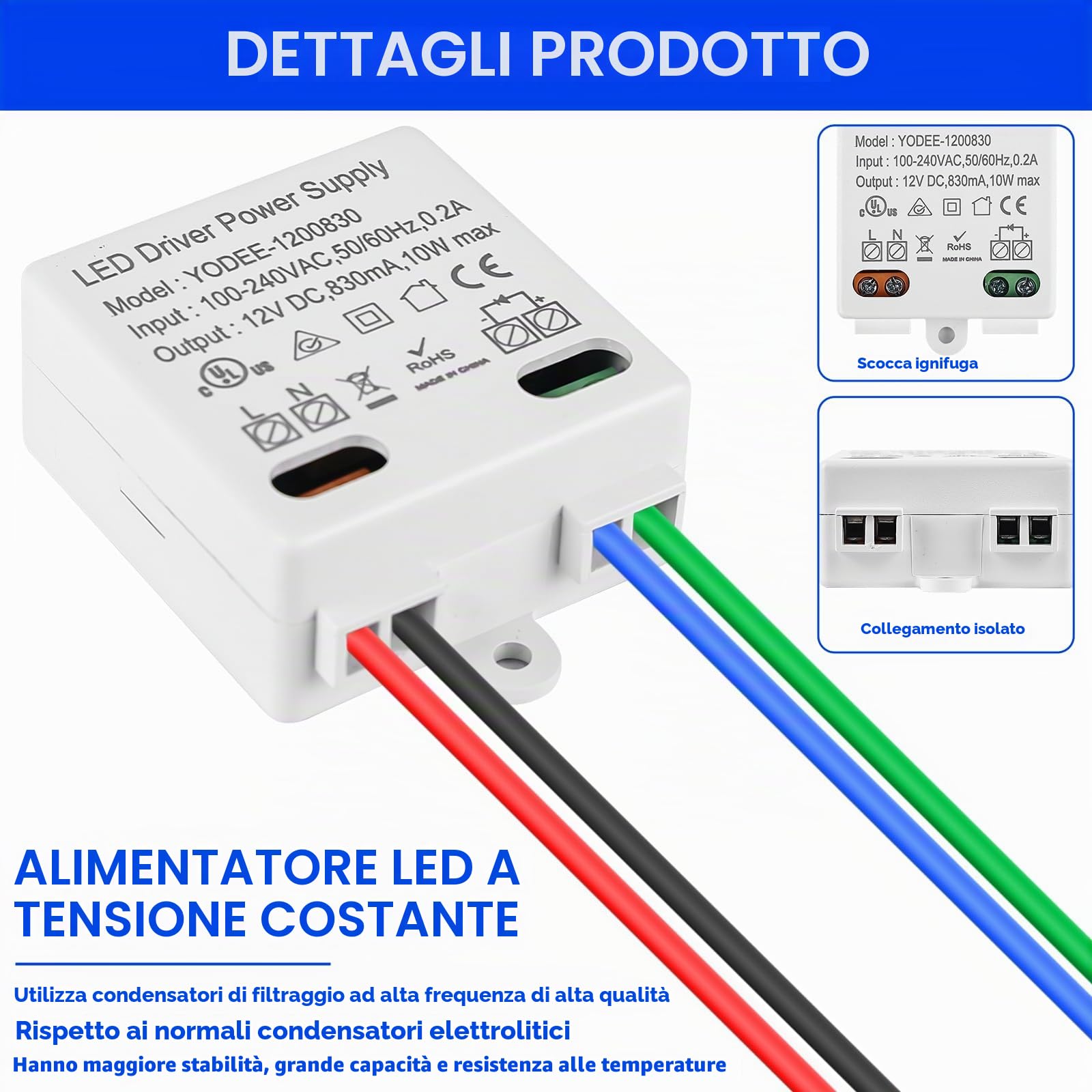 4 pezzi trasformatore LED 12 V/DC 10 W Mini, trasformatore 100 – 240 V tensione costante, alimentatore driver per luci e strisce, piccolo e piatto, senza requisiti di carico minimi