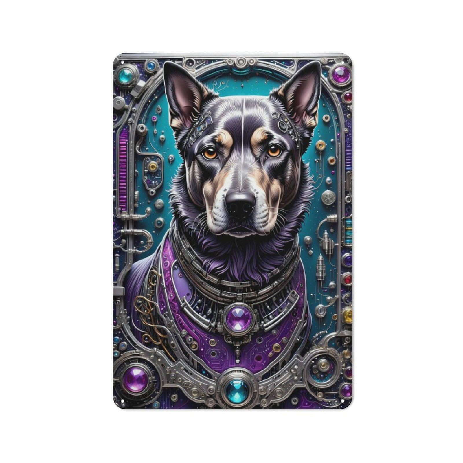 Junmoney Futuristic Steampunk Dog Rustic Metal Plaque 30X20cm For Hobby Room Or Studio, For Vintage Wall Decor Fans, For Garage And Workshop Walls