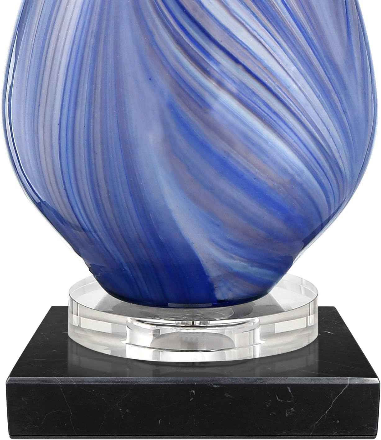 Possini Euro Design Taylor Modern Table Lamp 29" Tall with Square Black Marble Riser Blue Art Glass White Fabric Drum Shade for Bedroom Living Room Nightstand Bedside Night Stand Office Kids Room