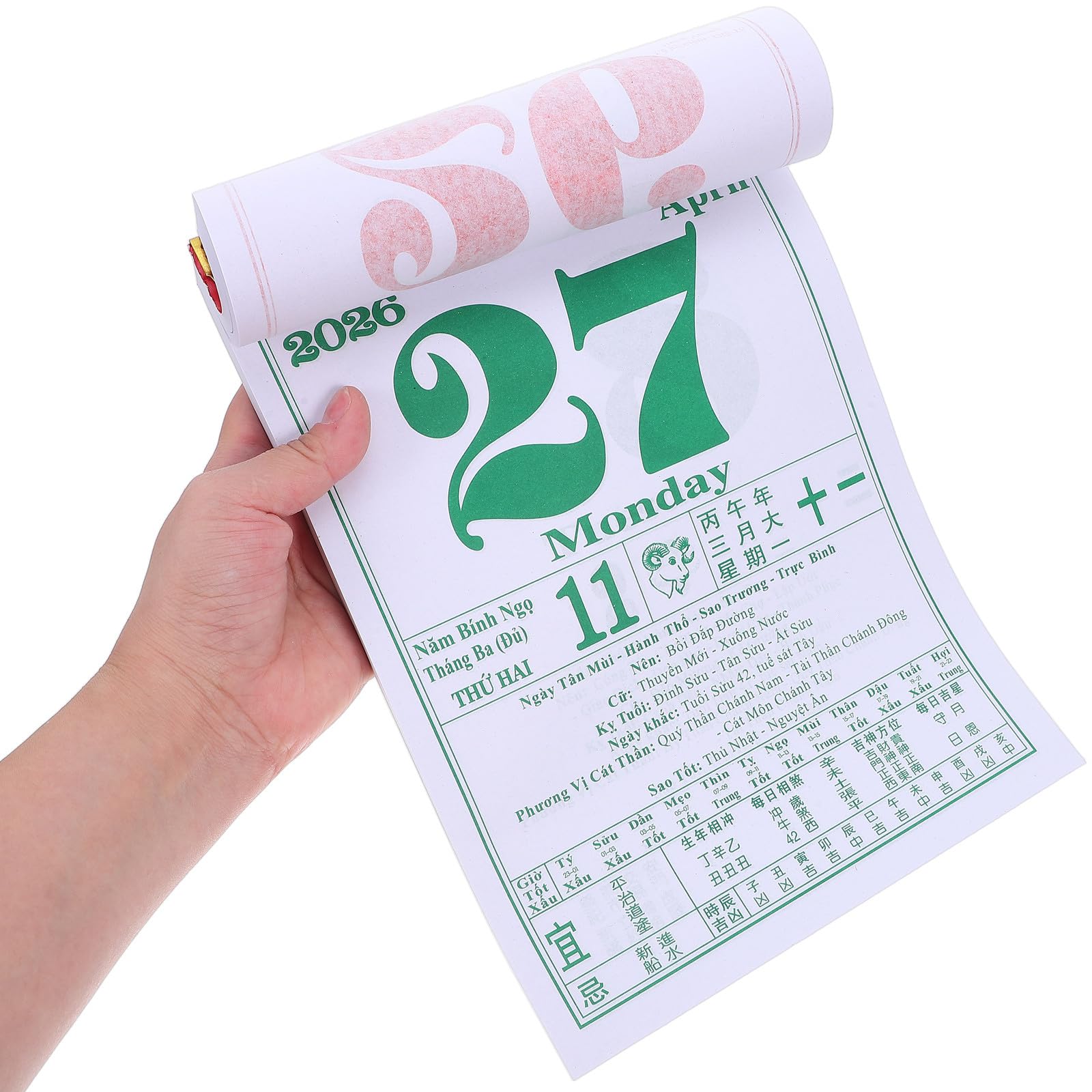Gatuida Calendario lunare tradizionale da parete 2026 - Calendario vietnamita da appendere con pagine giornaliere staccabili, con date lunari complete e culturali cinesi, per la pianificazione