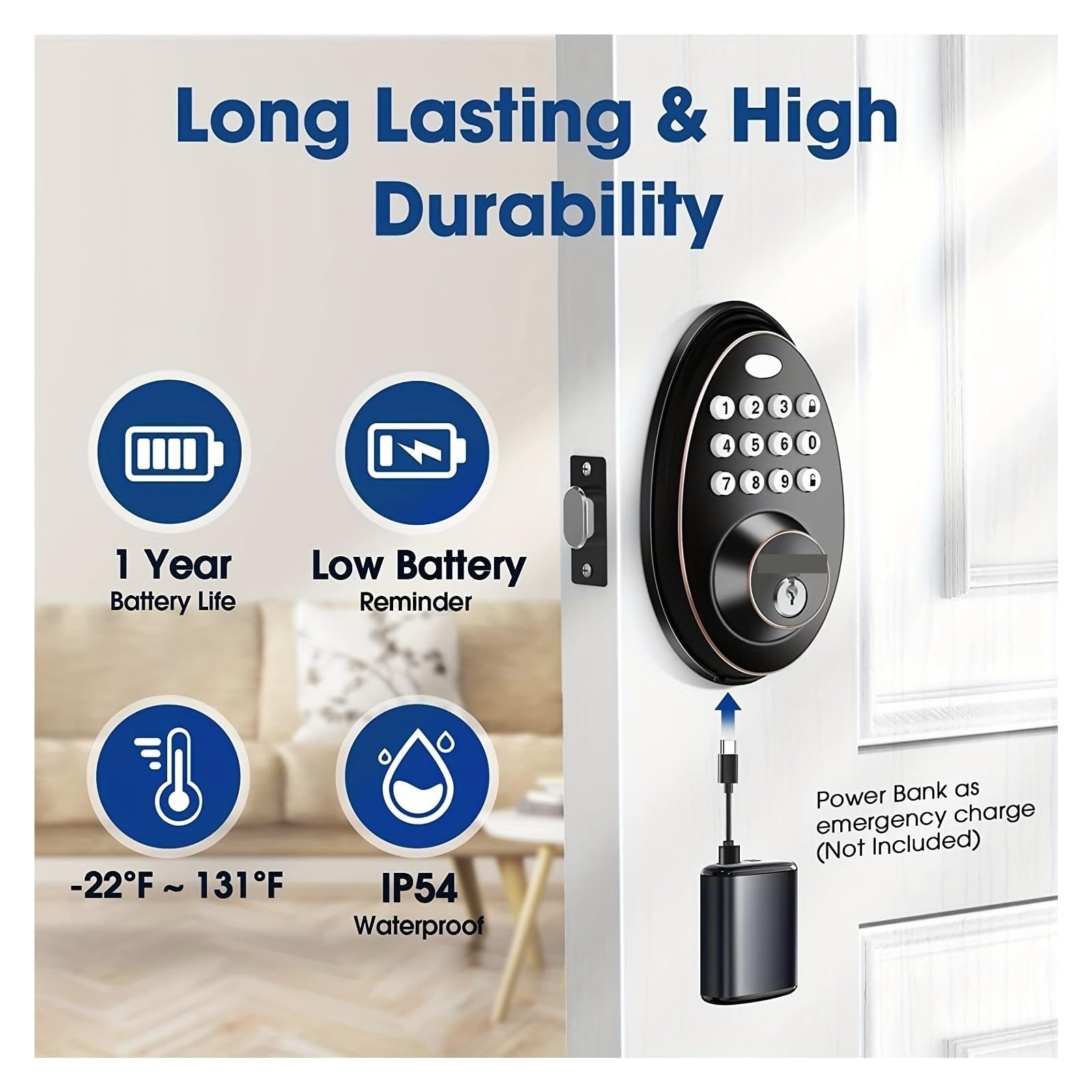 Smart Lock, Fingerprint Lock. Keyless Entry Door Lock, Smart Door Lock With Keypad, Smart Deadbolt, Auto Lock, 50 User Codes, Easy Installation