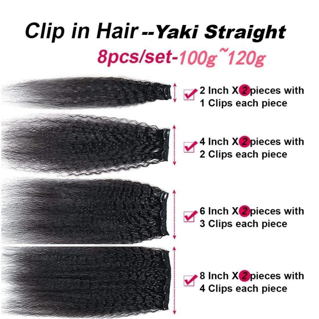Sexycat Yaki Straight Hair Extensions Clip in 16 Inch 8Pcs 100g Clip in Hair Extensions Real Human Hair - Image 3
