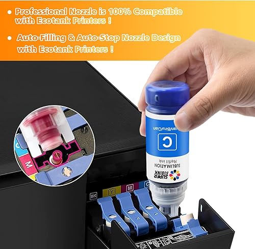 Miniatura 7 de Tinta de sublimación para Epson 2800 ET2803 ET2850 ET2720 ET2760 ET4800 ET15000 Tinta de transferencia de prensa térmica (relleno automático anti-UV
