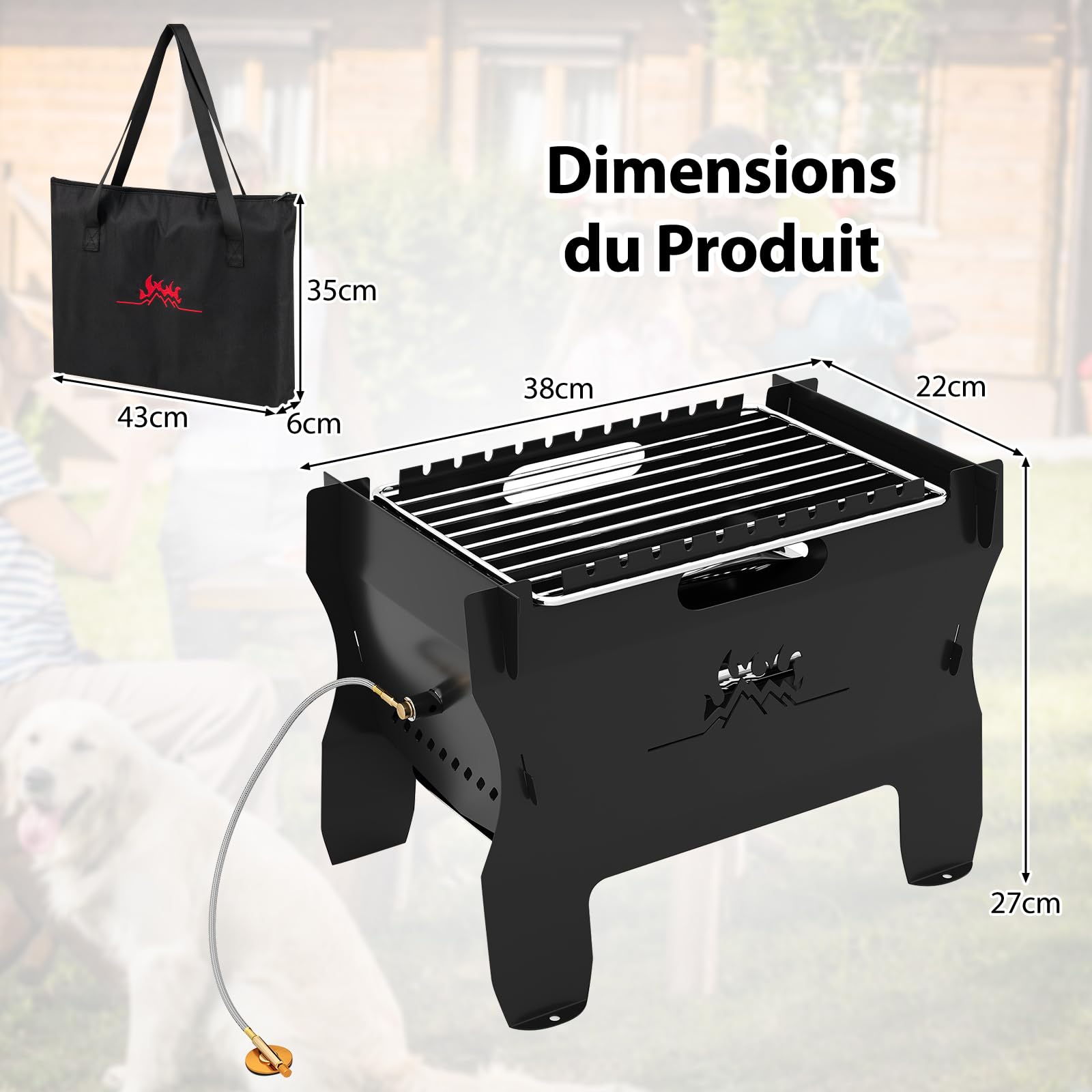 GYMAX Barbecue Portable de Table Polycombustible à Gaz ou Charbon