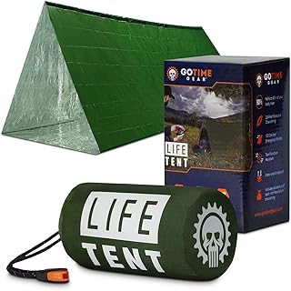 Go Time Gear Survival Tent Emergency Shelter - 2-Person Green - Waterproof Windproof Tube Tent with Reflective Heat Shield - Paracord & 120 dB Whistle Included - Survival Gear & Supplies