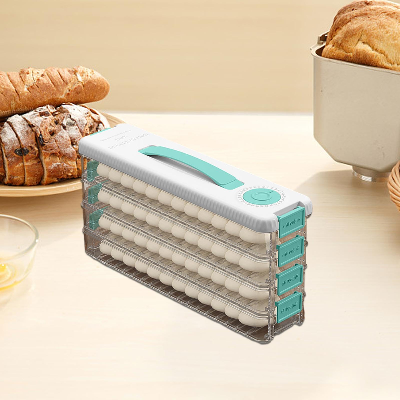 Boîte à Raviolis 4 étages Empilable - Avec Minuteur, Rangement Alimentaire Hermétique, Pour Frigo Ou Cuisine