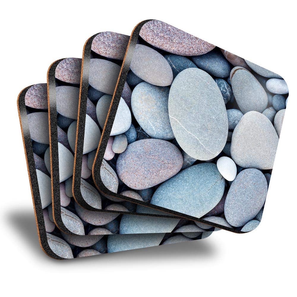 Destination Vinyl Ltd Great Coasters (Set of 4) Square - Pebbles Stones Seaside Beach Drink Glossy Coasters/Tabletop Protection for Any Table Type #15859