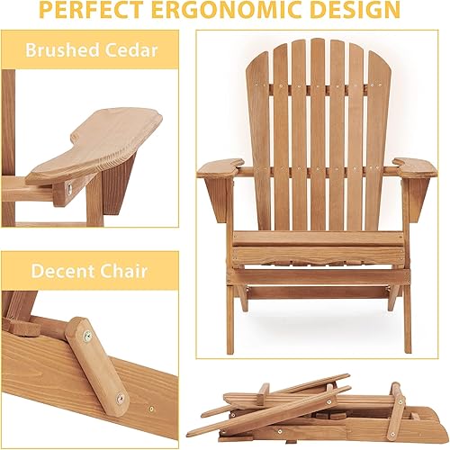 Miniatura 5 de Wood Lounge Patio Chair for Garden Outdoor  Set of 2 Solid Cedar Wood Folding Adirondack Chairs with Embossed Grain Design(Natrul Adirondack Chair