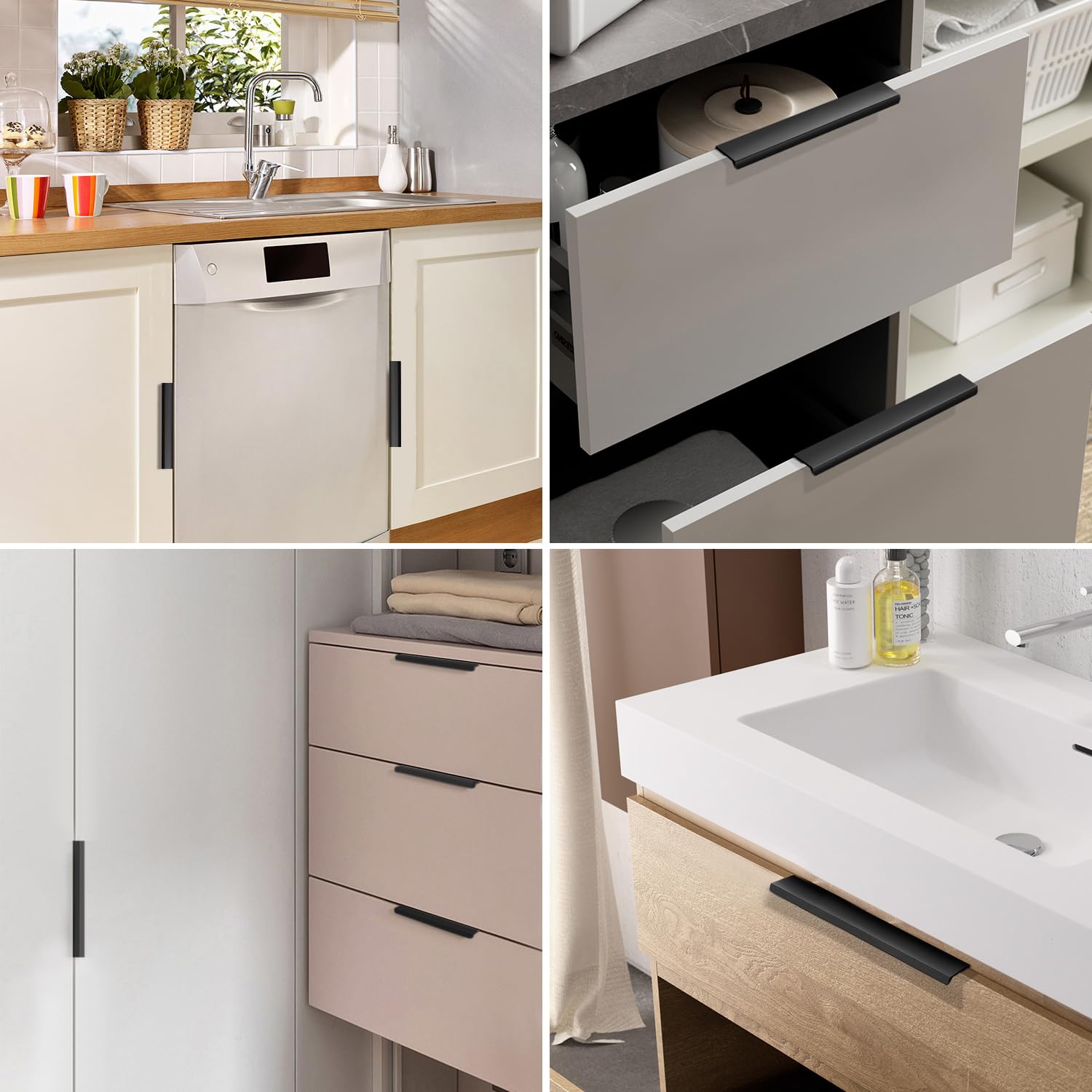 10 sztuk ukrytych uchwytów meblowych ze śrubami, aluminiowe uchwyty do szuflad, czarne matowe, 80 mm, nowoczesne uchwyty do garderoby, kuchni, szafy, szuflady