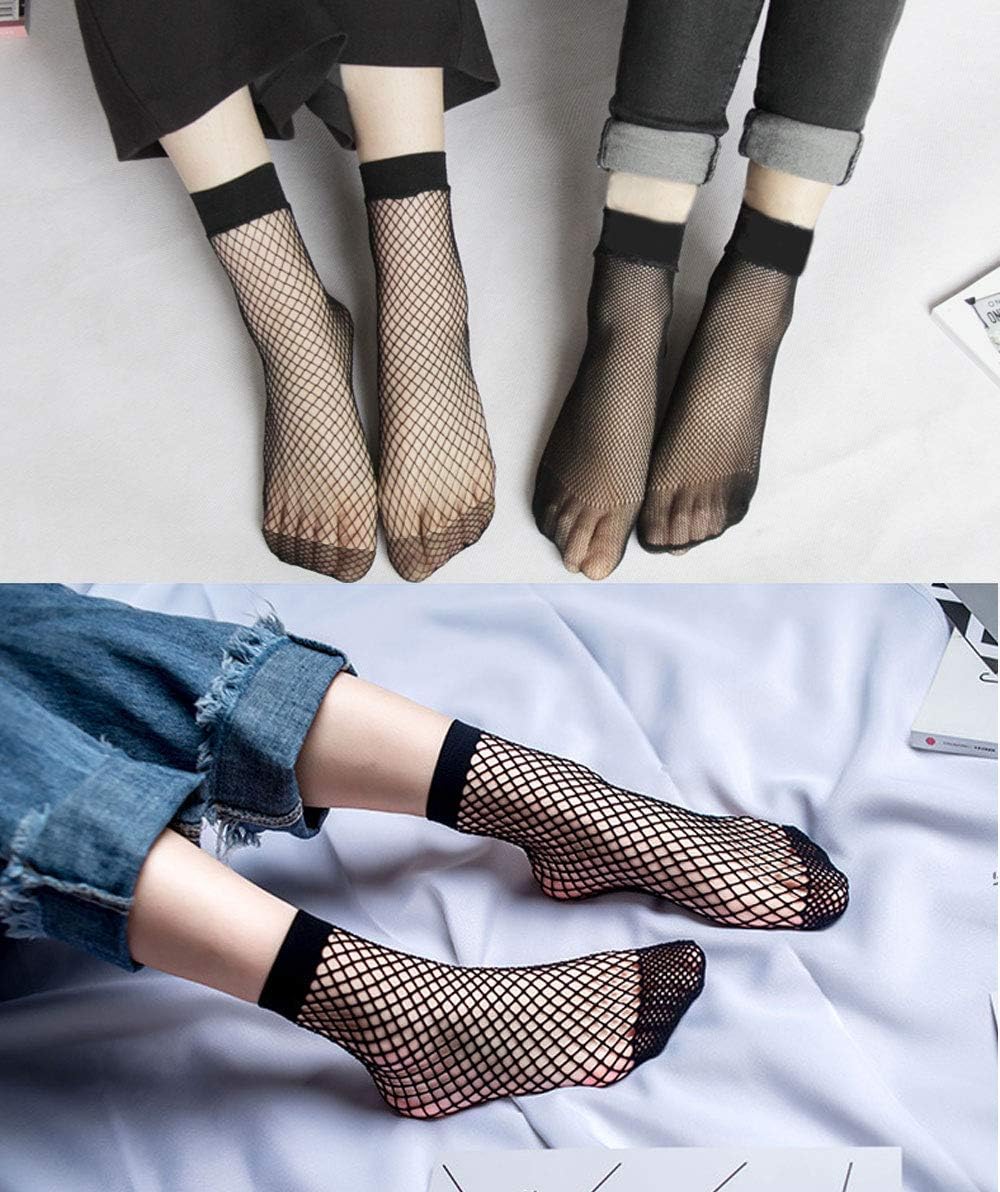 PENTA ANGEL 3 Pairs Women Black Lace Fishnet Socks Elastic Ankle High Dress Hollow Out Mesh Net Socks Tights for Summer Wear