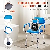 Vista 4 de VEVOR Silla de ducha giratoria de 360 grados, asiento de ducha ajustable con brazos giratorios y asiento de baño acolchado para ducha o bañera