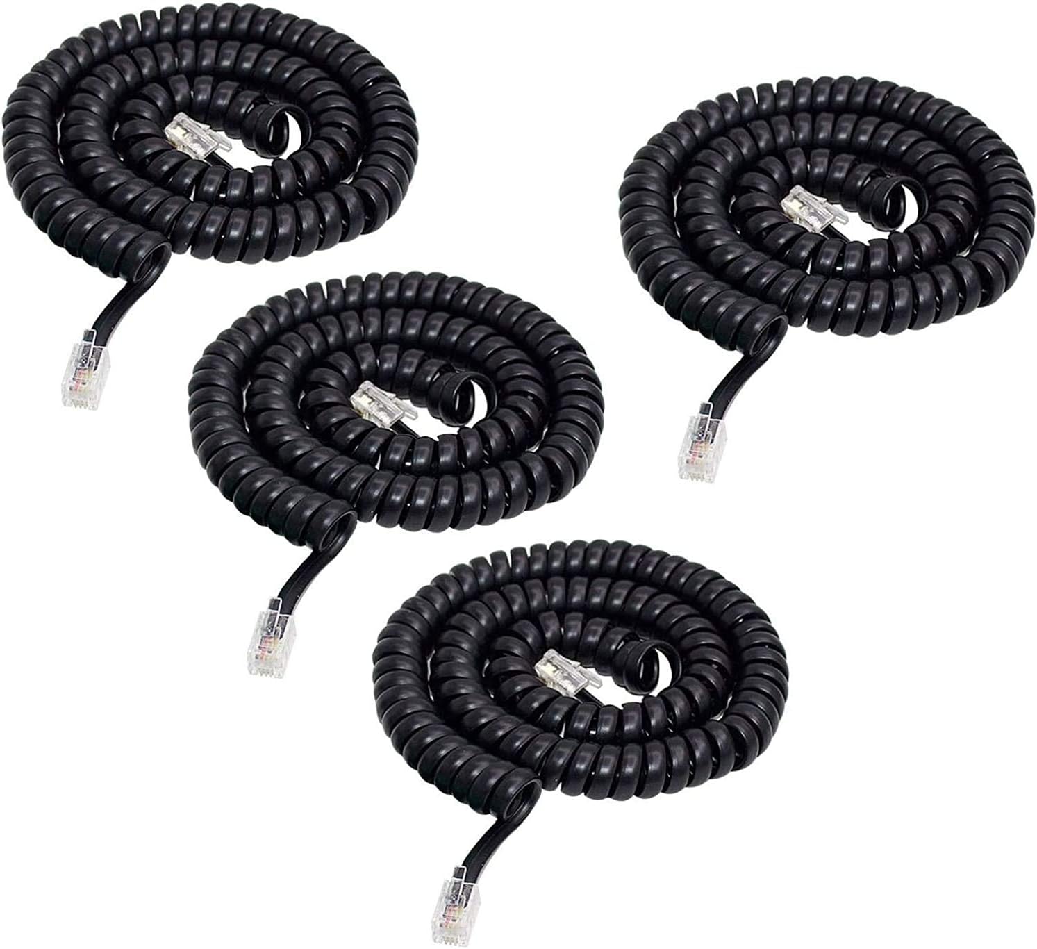 Telephone Handset Cable Cord, 4 Pack 6Ft Modular Coiled Landline Telephone Handset Cord RJ9 (Black)