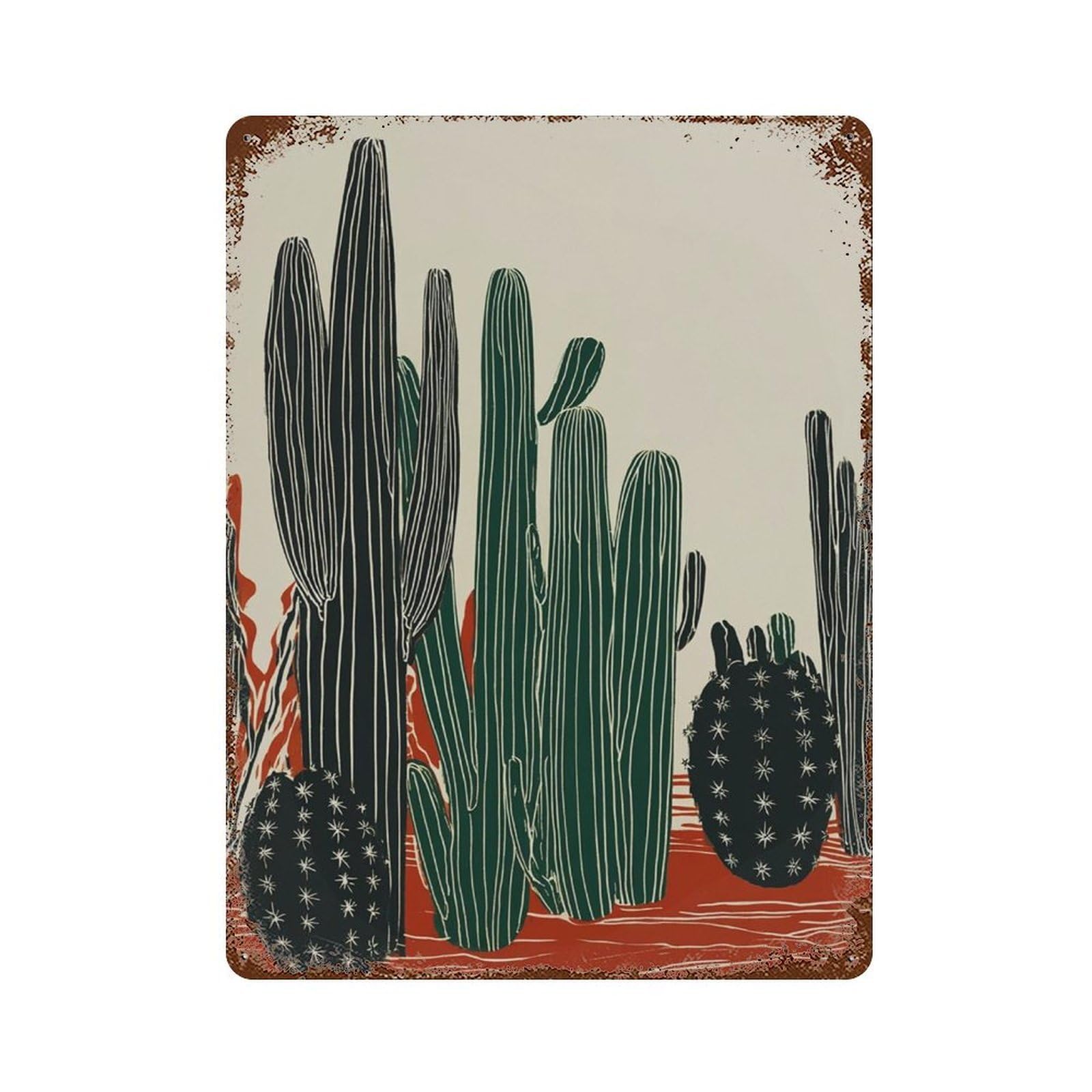 xiaoxiaoshen Cactus Modern Desert Green & Terracotta Botanical Wall Decor Art Metal Tin Poster Modern Home Decor Art Home Bar Shop Decorations Vintage Sign 40x30cm