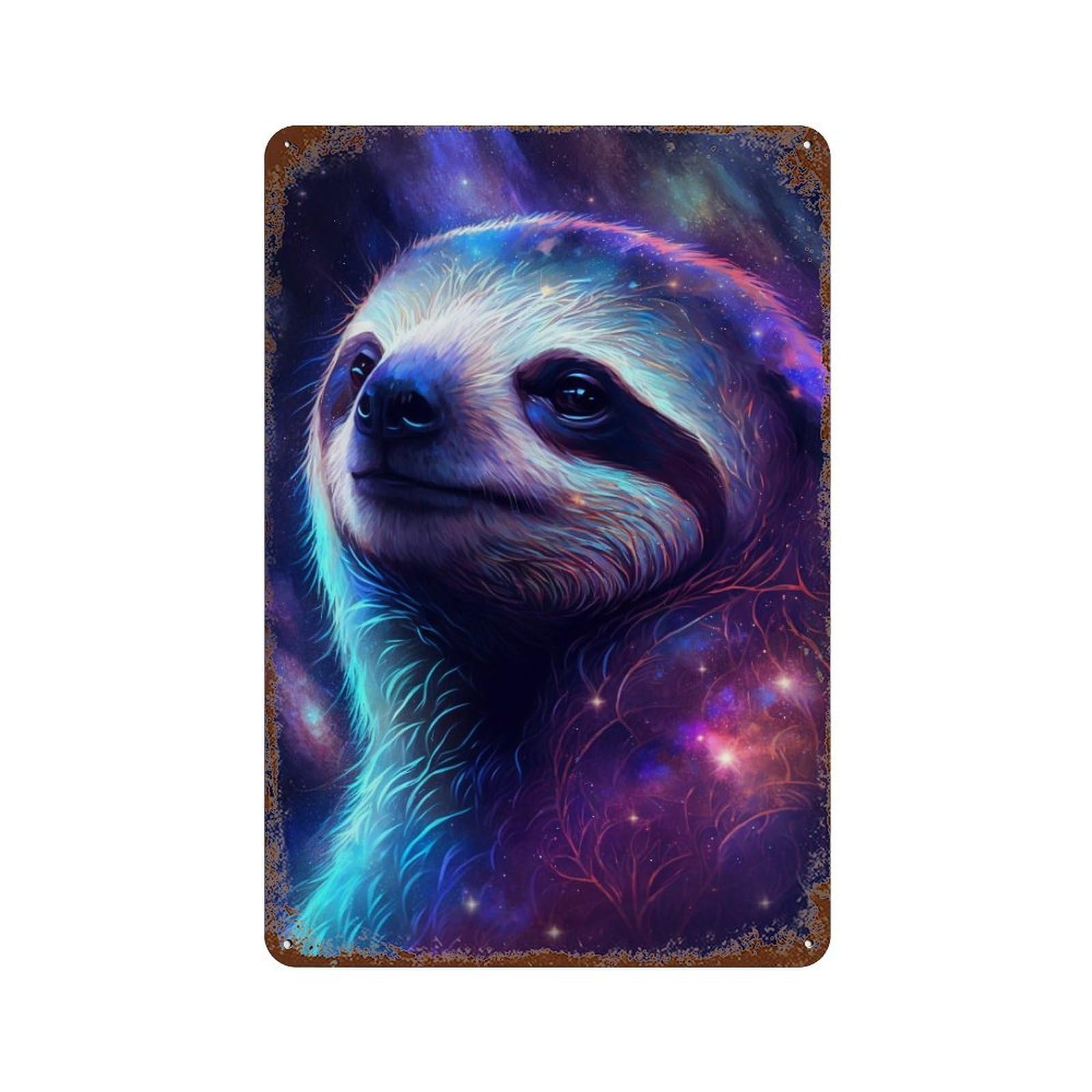 Cosmic Sloth Art Print 11.8"x7.9" Distressed Metal Wall Sign, Retro Wall Decor for Garage, Bar And Workshop Decor
