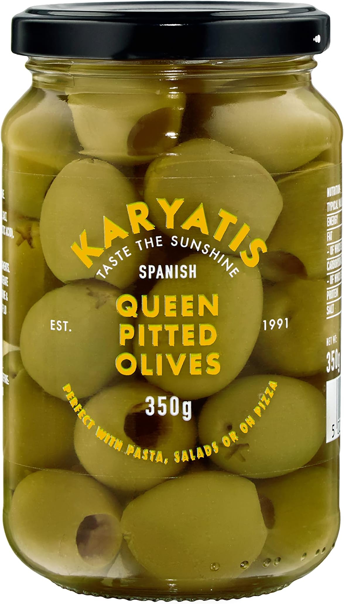 Spanish Green Queen Olives in Brine, Glass Jar, 350 g