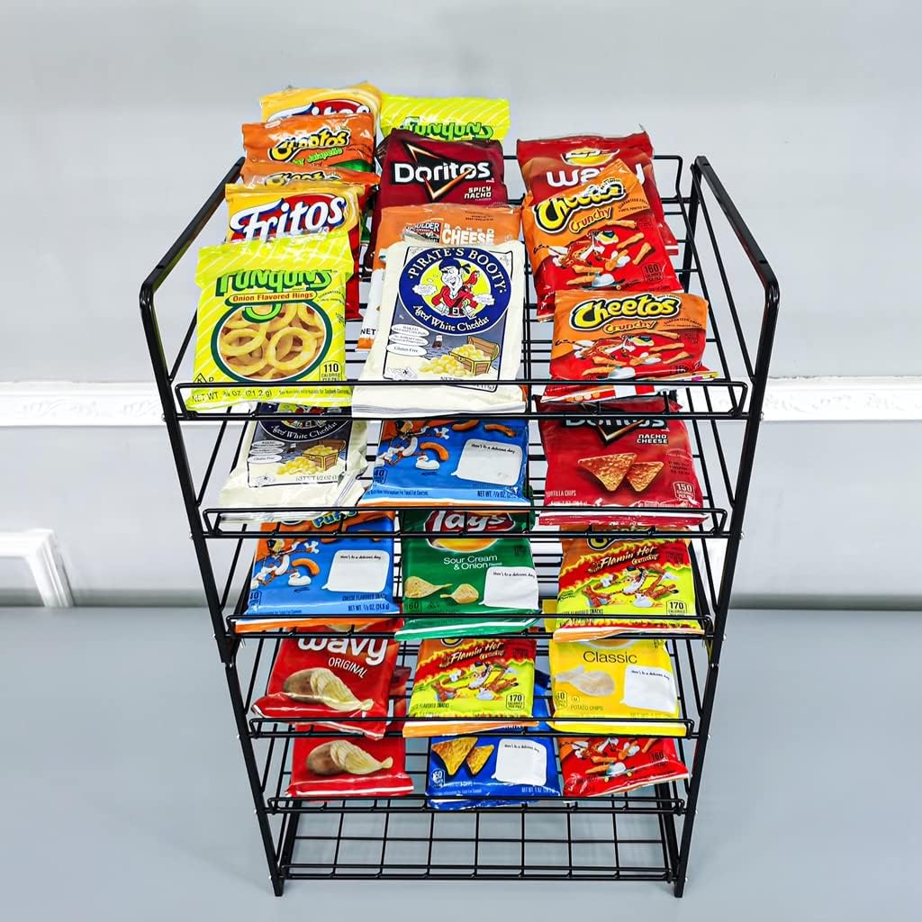 FixtureDisplays® Stackable Can Rack Organizer, Stackable Potato Chip Bag Storage Dispenser for Kitchen Cabinet or Pantry, Black 17.35" Wide x 12.8" Deep x 14" Tall 10145-2D