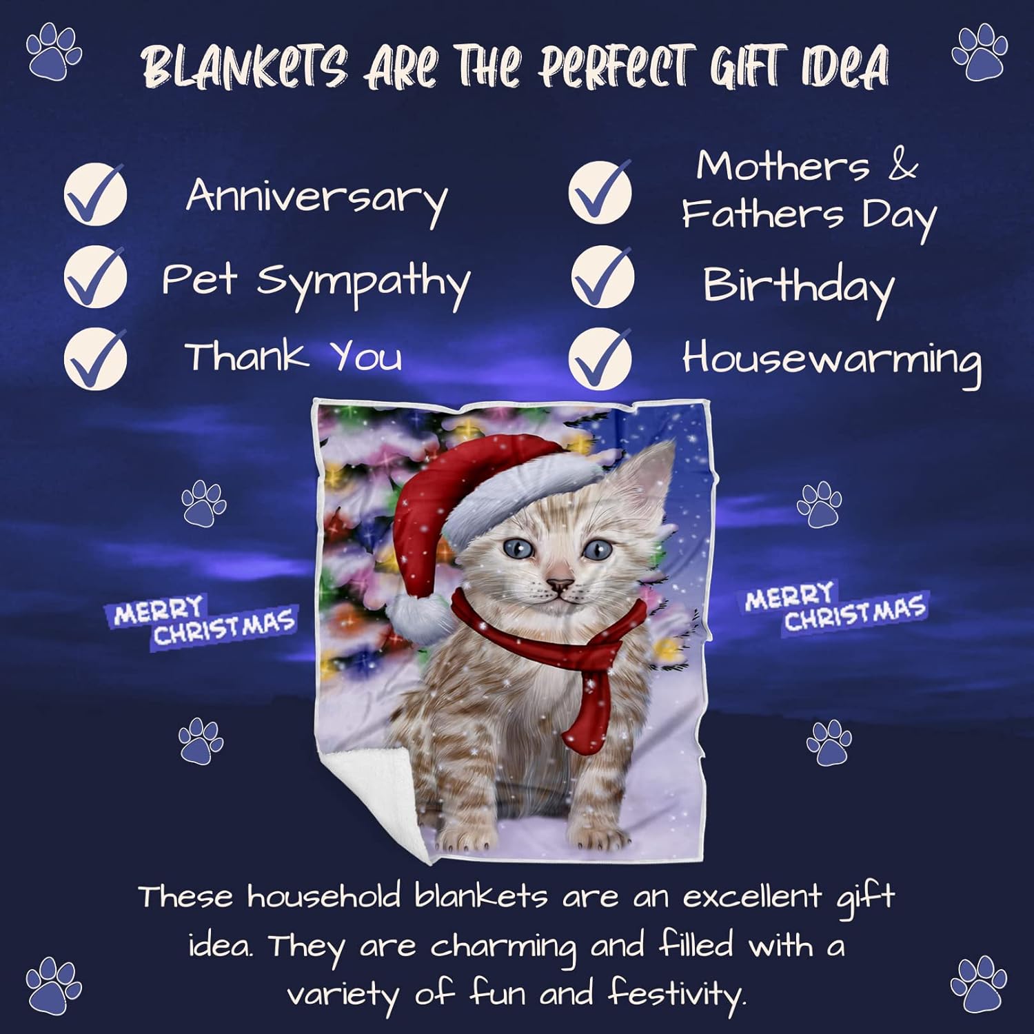 Doggie of the Day Bengal Cat Blanket - Christmas Winterland Wonderland - Super Soft & Warm Pet Theme for Sofa or Bed, Warm Fleece, Sherpa or Woven Material, BLNKT88551 (30x40 Fleece)