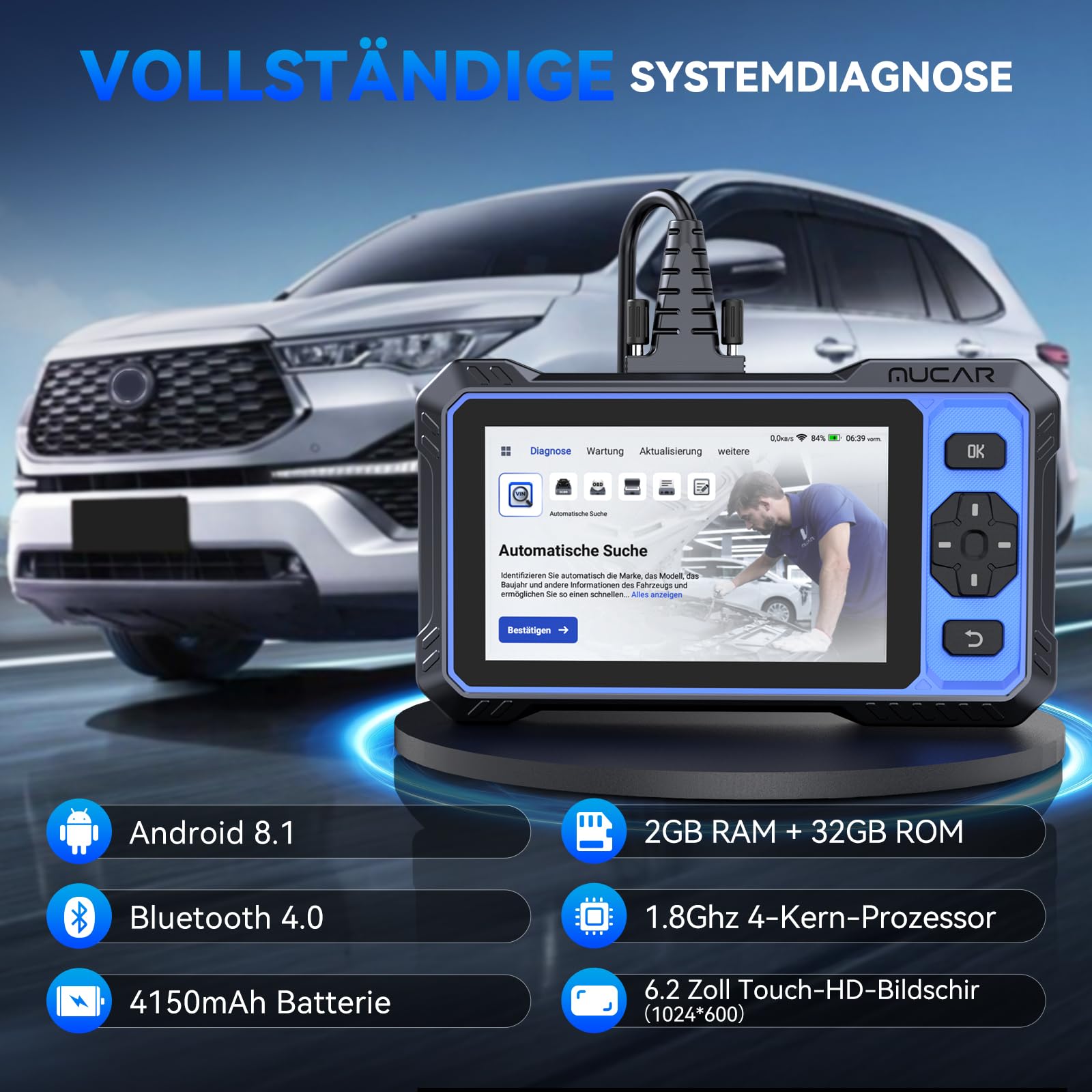 OBD2 Diagnosegerät, MUCAR 682 Diagnosegerät Auto Mit Volle Systemdiagnose Und 20 Reset-Funktion, Auto Diagnosegerät Für Aktives Testen, CANFD-Protokoll, Kostenlos Aktualisieren