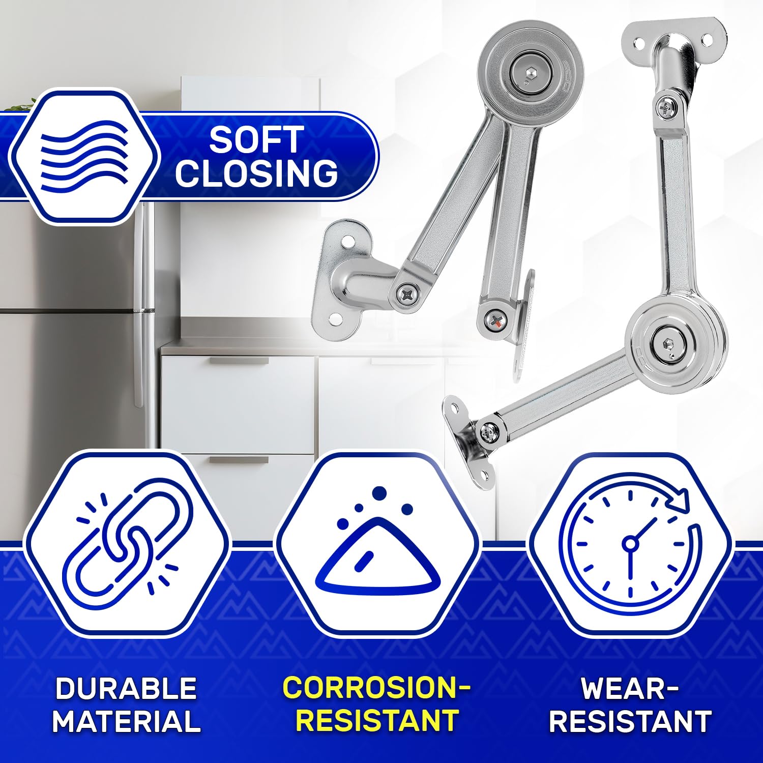 2 Pieces Lift Up Door Cabinet Hinges Can be Stopped at 75° 90° 100°, Drop Down Hinges for Kitchen Furniture and Door Panels - Image 3
