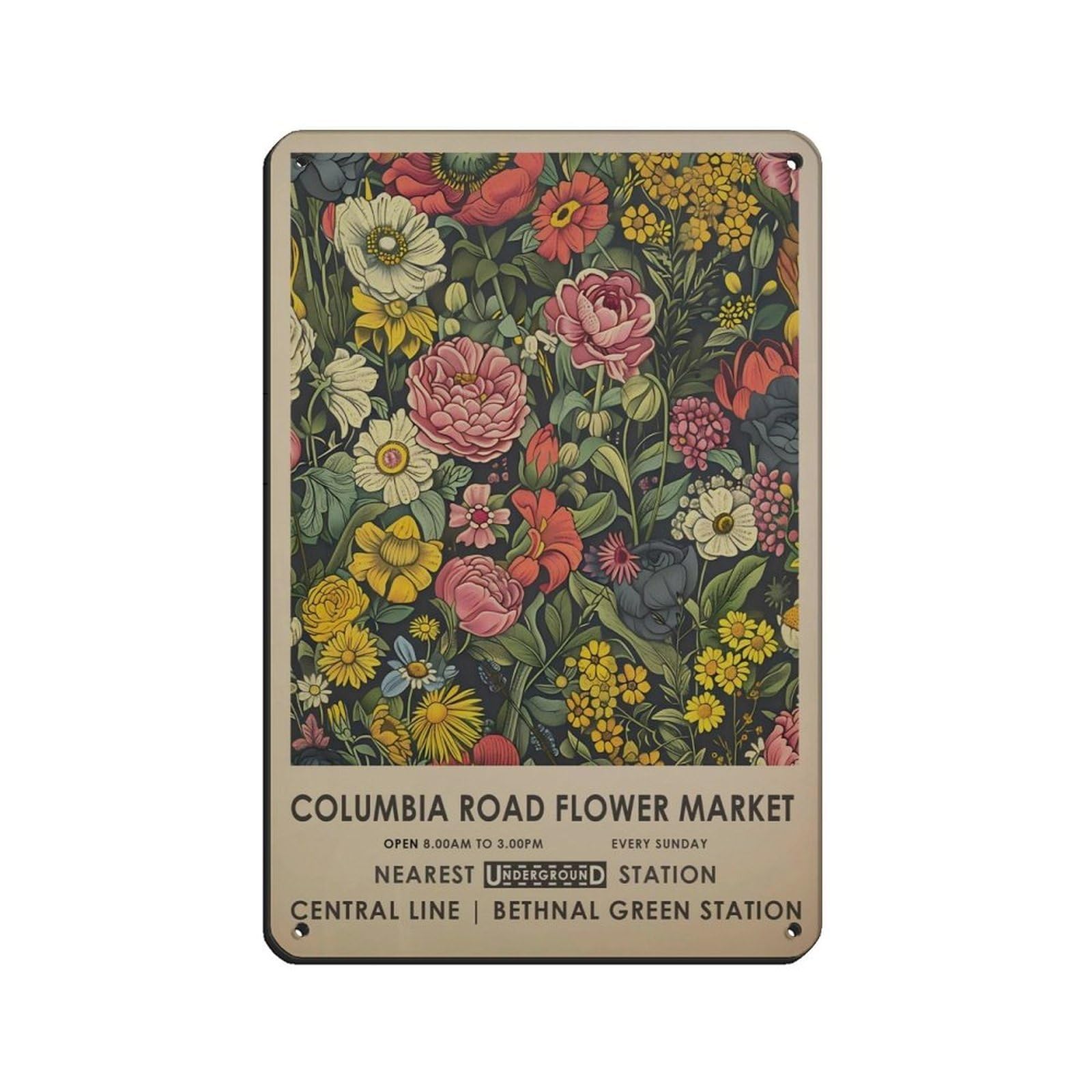 Columbia Road Flower Market, Vintage Meadow Flower (3) Retro Poster Metal Tin Sign Chic Art Retro Iron Painting Bar People Cave Cafe Family Garage Poster Wall Decoration 8x12inch(20x30cm)