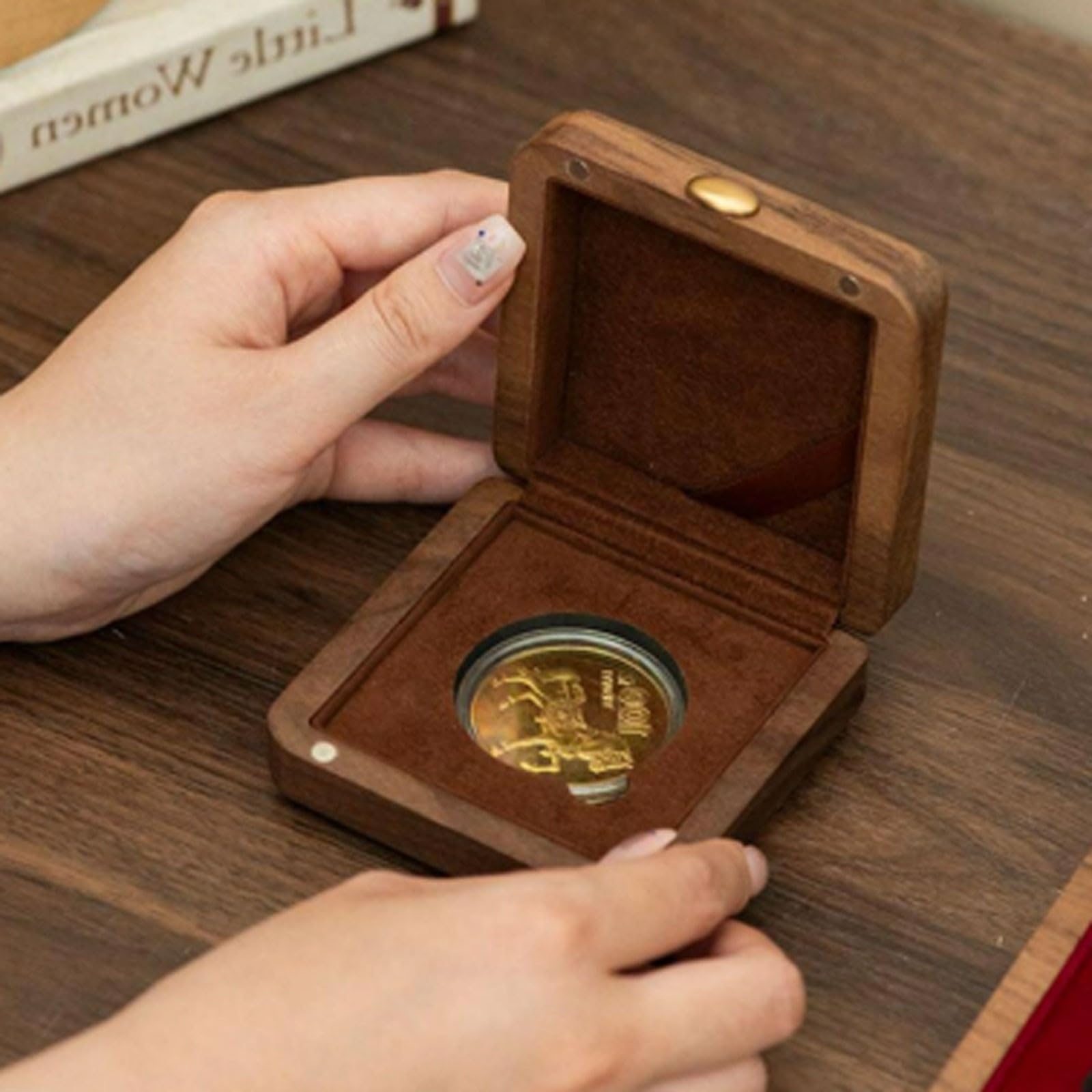 Scatola Portamonete in Legno massello da 4 Pezzi con Scomparto Rotondo for Monete antiche
